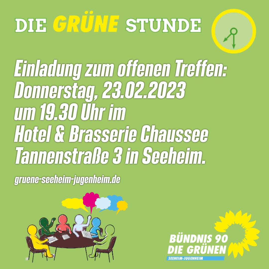 Pressemitteilung: Treff des Ortsverbandes am Donnerstag, 23.02.23 um 19.30 Uhr im Hotel & Brasserie Chaussee, Tannenstr. 3, Seeheim